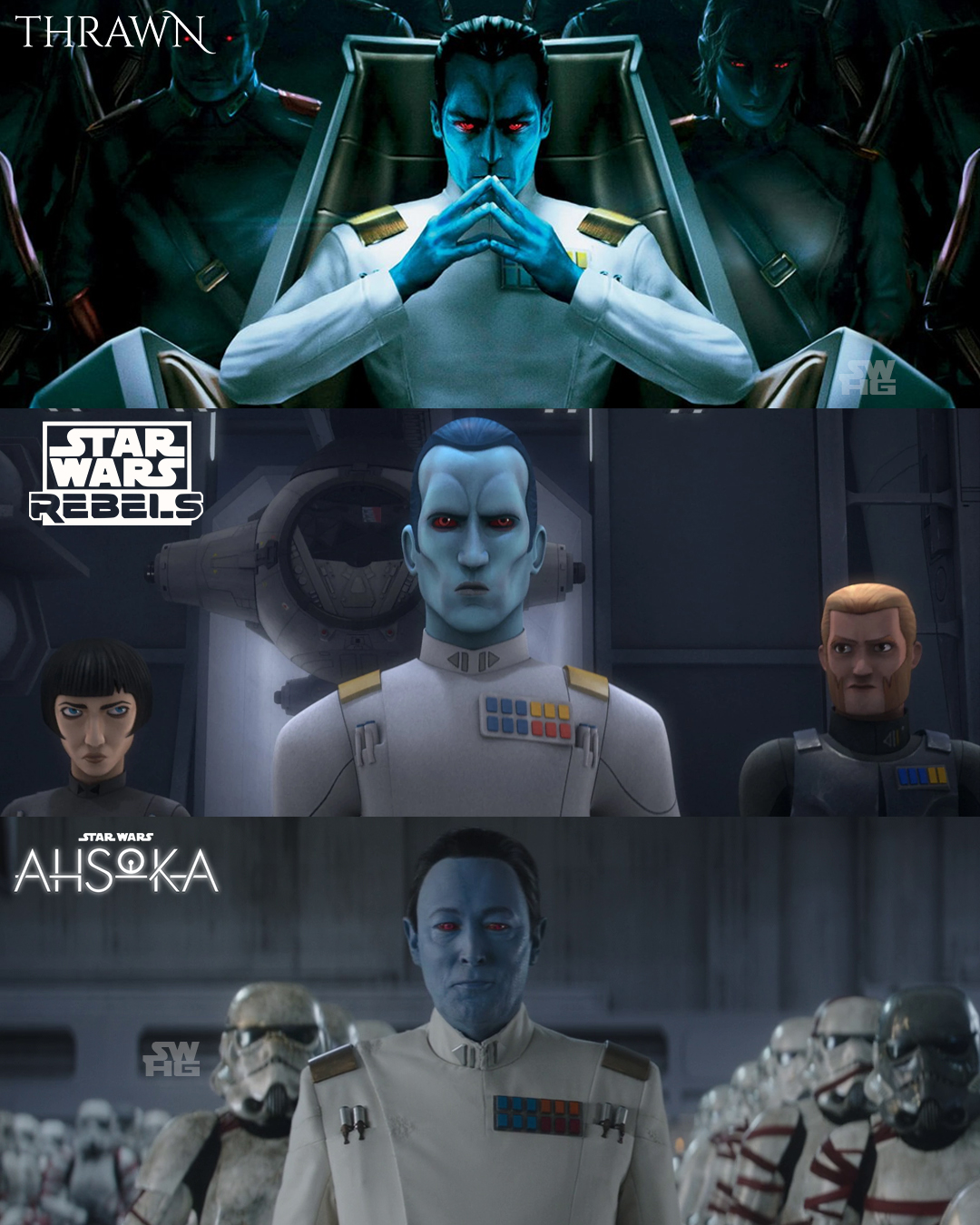 Okay, let's break down this collection of images featuring Grand Admiral Thrawn, as depicted in *Star Wars Rebels* and *Ahsoka*, through the lenses you've requested. Since not every lens *fully* applies, I will indica...