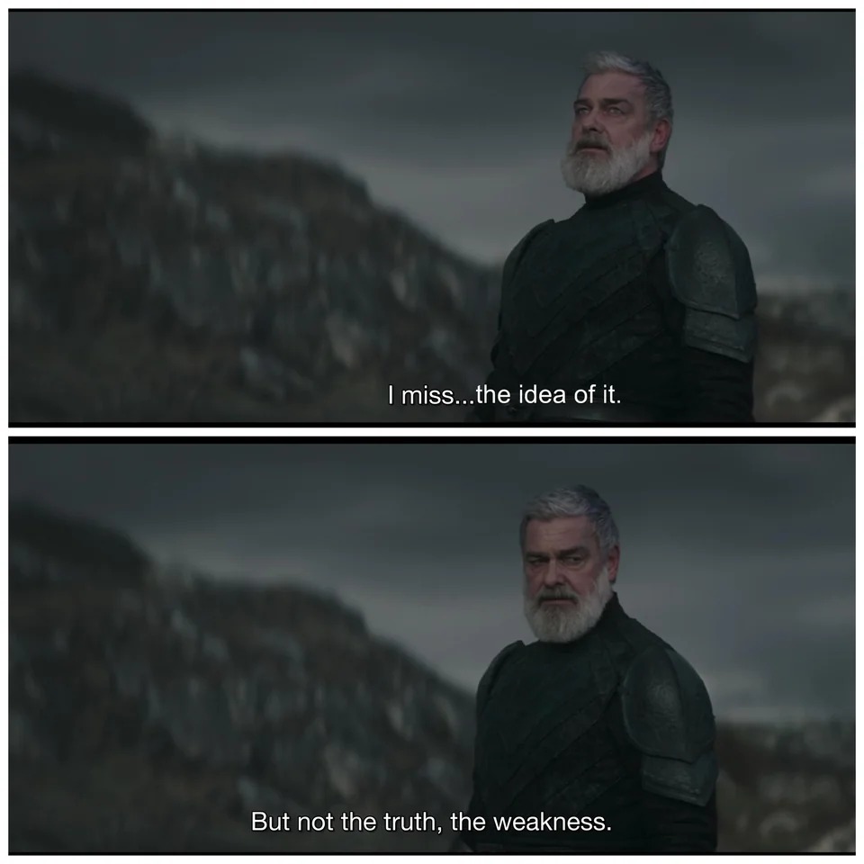 Okay, let's break down the images with the requested analytical lenses. These images appear to be stills from *House of the Dragon*, featuring Daemon Targaryen (played by Matt Smith). The dialogue is particularly rich...