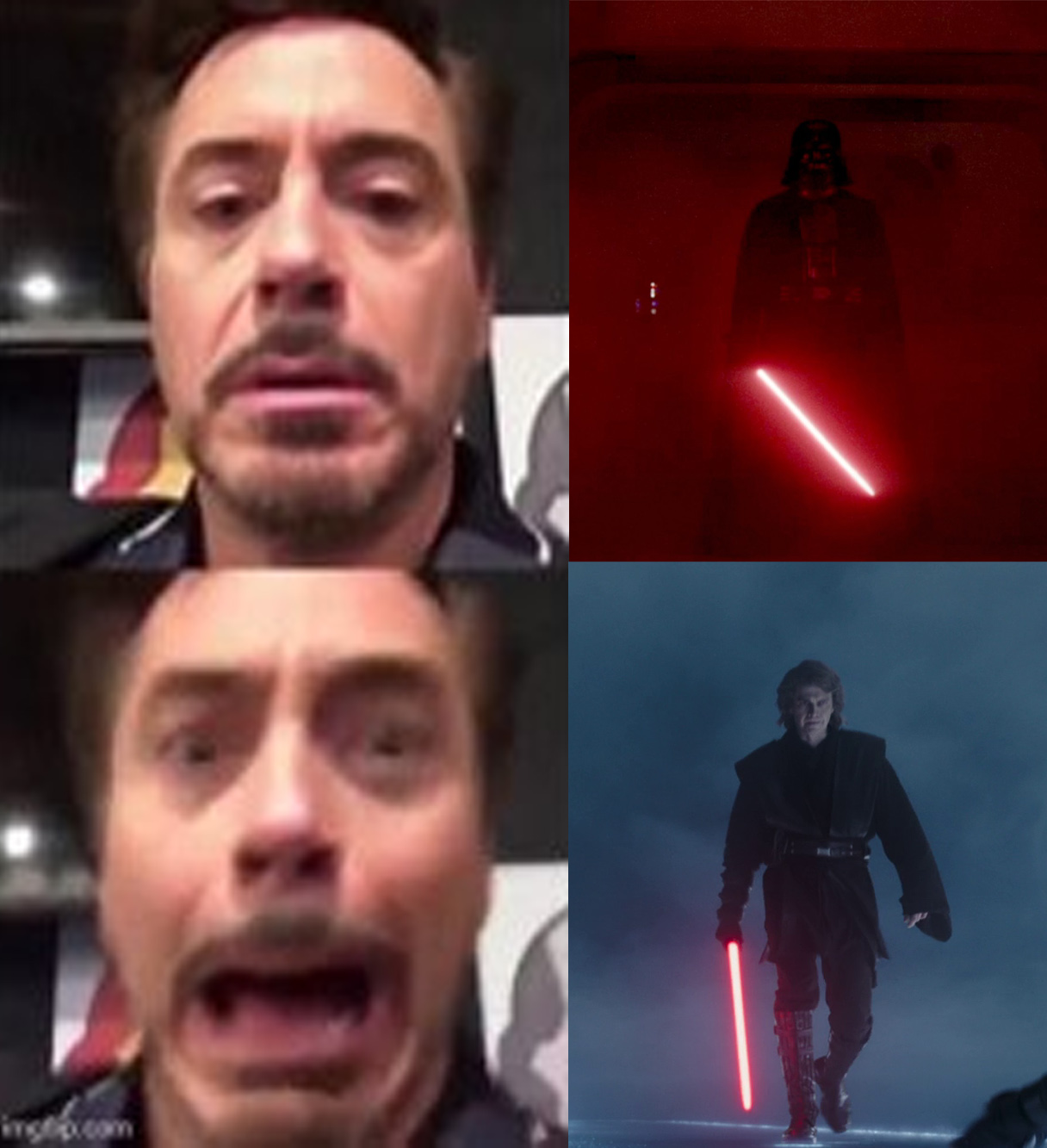 Okay, let's break down this image set (featuring Robert Downey Jr. in distressed expressions and Darth Vader images) through the lenses you've requested. Given the highly meme-able nature of the Downey Jr. images, and...