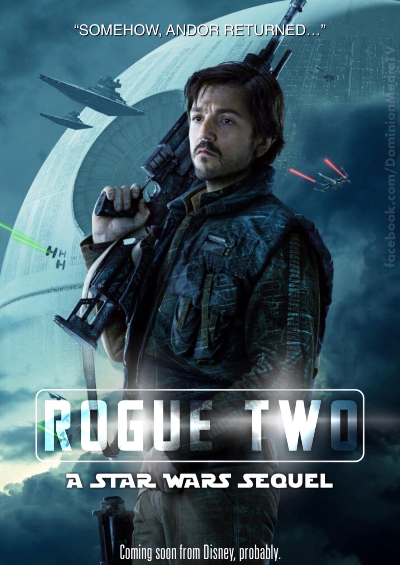 Okay, let's break down this "Rogue Two" poster through various critical lenses. **Visual Description** The poster features Diego Luna, portraying Cassian Andor from the *Andor* series, prominently in the foreground. H...