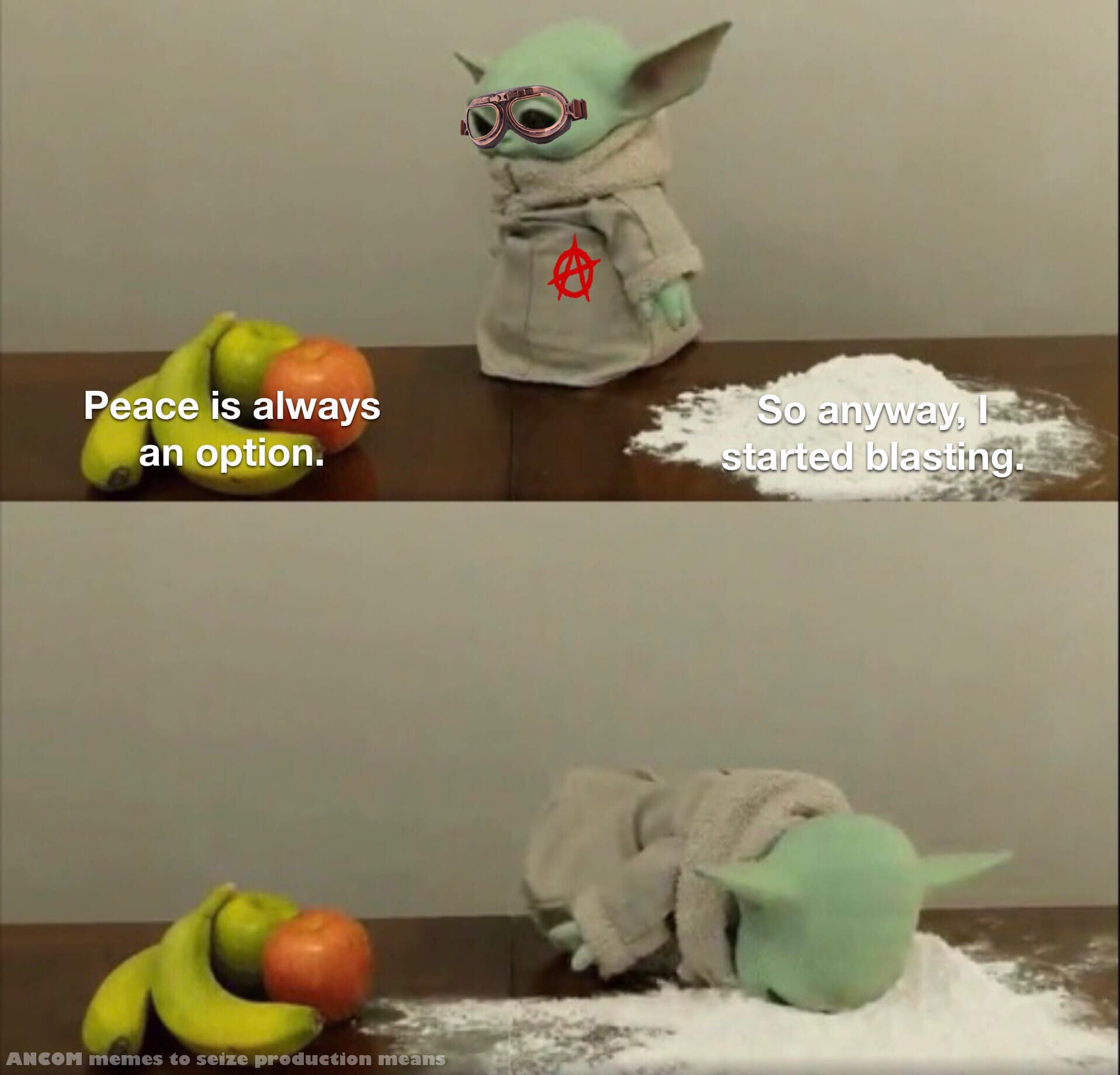 Okay, let's break down this meme with the requested theoretical frameworks. It's a complex image, and the application of these lenses will inevitably involve interpretation. **Visual Description** The meme is a two-pa...