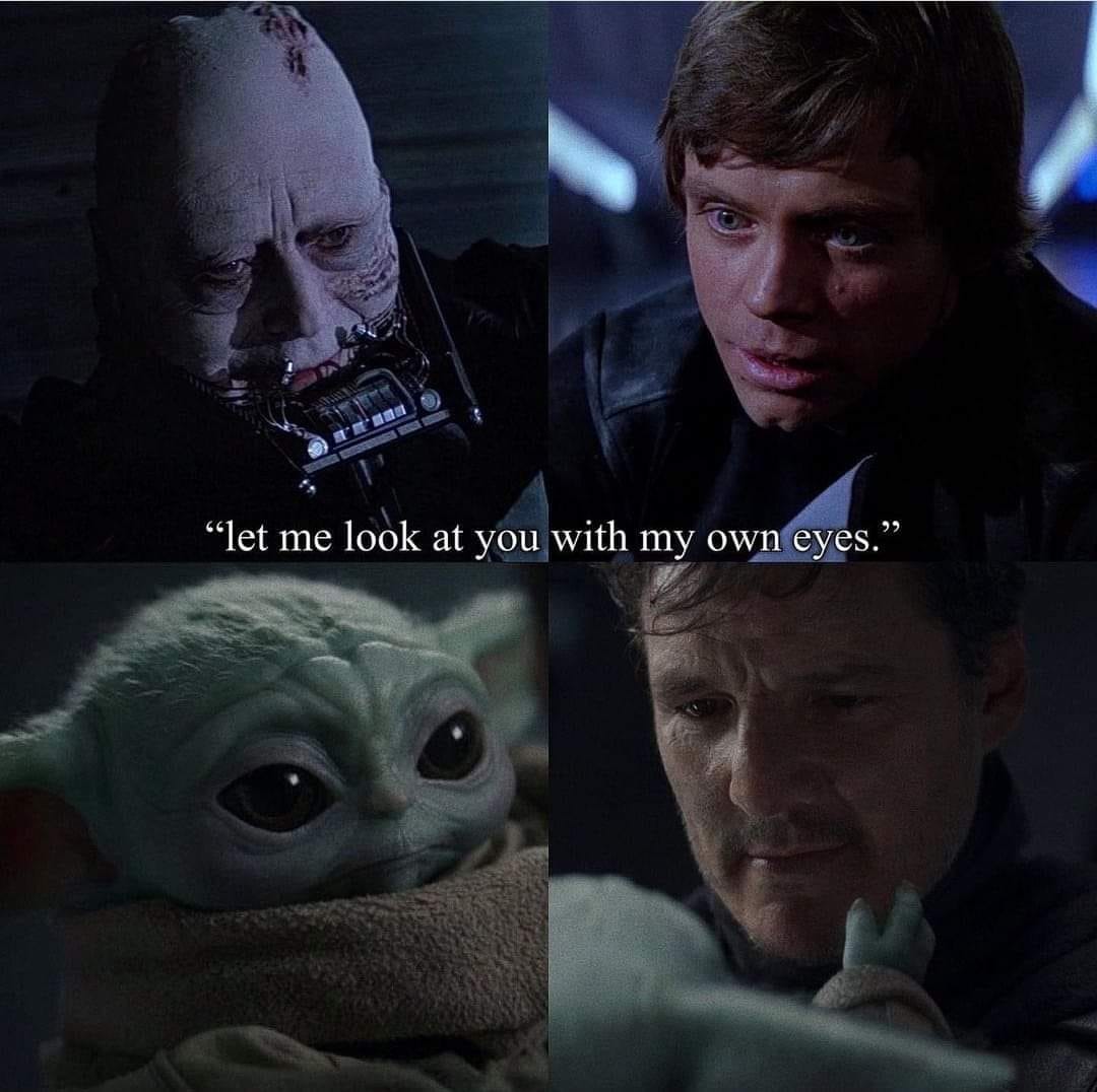 Okay, let's break down this image with the requested theoretical lenses. It's a meme, a mashup of scenes and quotes, so we'll need to account for that layered meaning. **Visual Description** The image is a composite o...