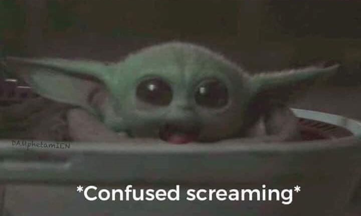 Okay, let's break down this image of "Baby Yoda" (Grogu) with the caption "*Confused screaming*" through the lenses you've requested, outlining the applicability for each section. **Visual Description** The image depi...