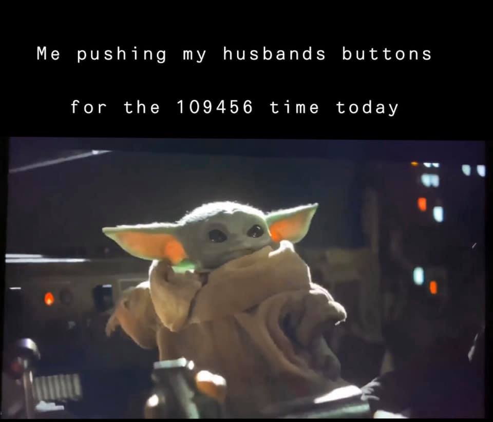 Okay, let's break down this meme image with the requested analytical lenses. **Visual Description** The image depicts "Baby Yoda" (Grogu) from the Disney+ series *The Mandalorian*. Grogu is in a slightly exaggerated p...