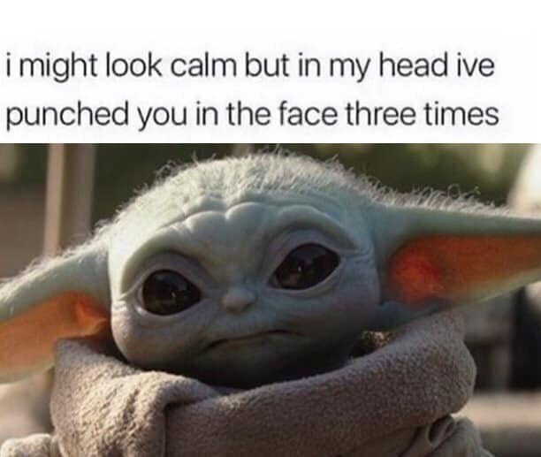 Okay, let's break down this meme through the lens of various theoretical frameworks. **Visual Description** The image features "Grogu" (commonly known as "Baby Yoda") from the Disney+ series *The Mandalorian*. Grogu i...