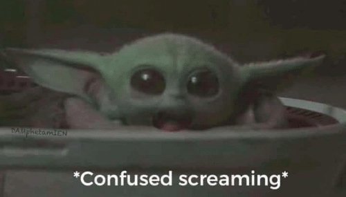 Okay, let's break down this image of "Baby Yoda" (Grogu) with the caption "Confused screaming" through various theoretical lenses. **Visual Description** The image features Grogu, a character from the *Star Wars* Disn...