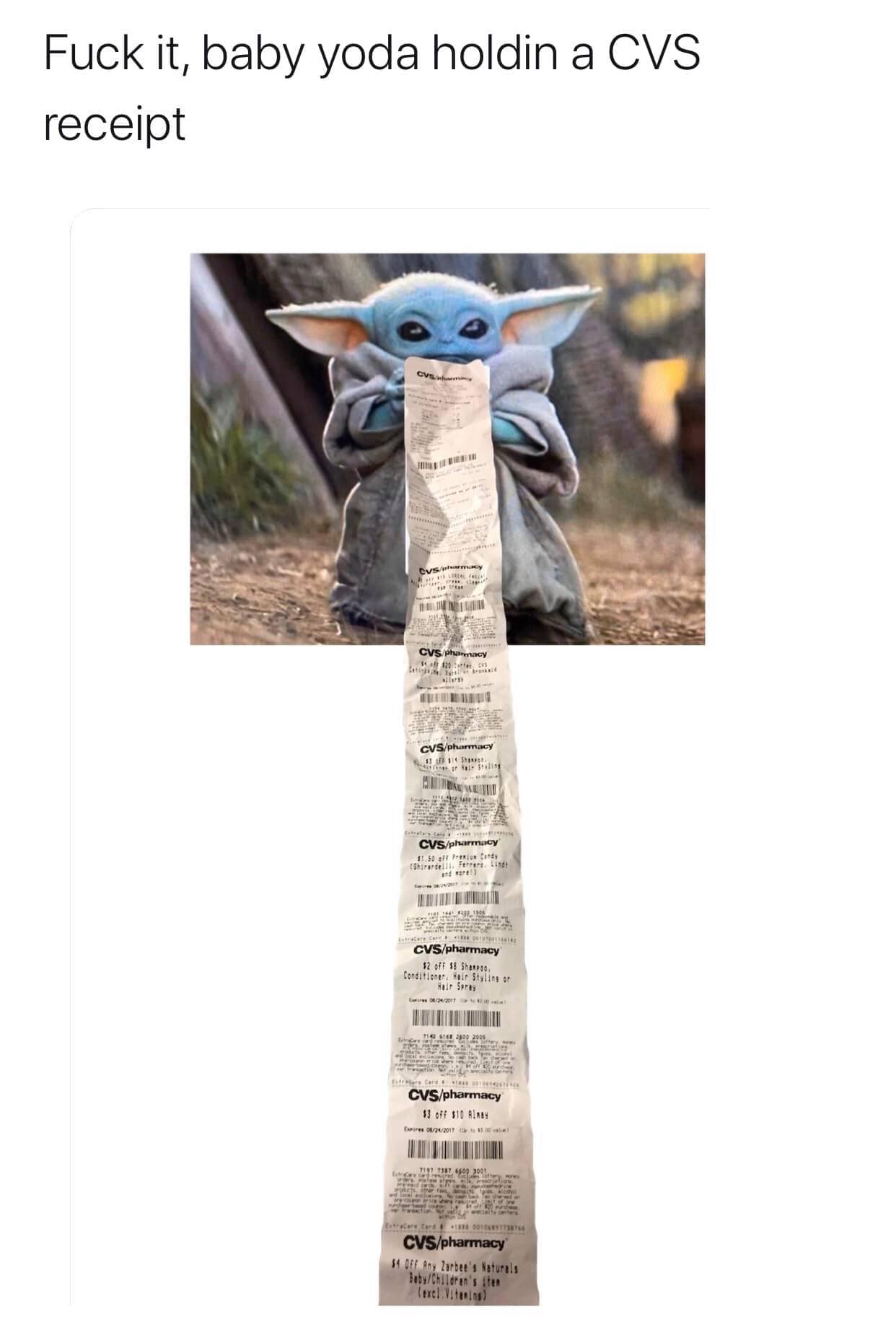Okay, here's an analysis of the image "Fuck it, baby Yoda holding a CVS receipt" across several theoretical lenses, as requested. I'll include sections only where the theoretical lens feels relevant and provides a mea...