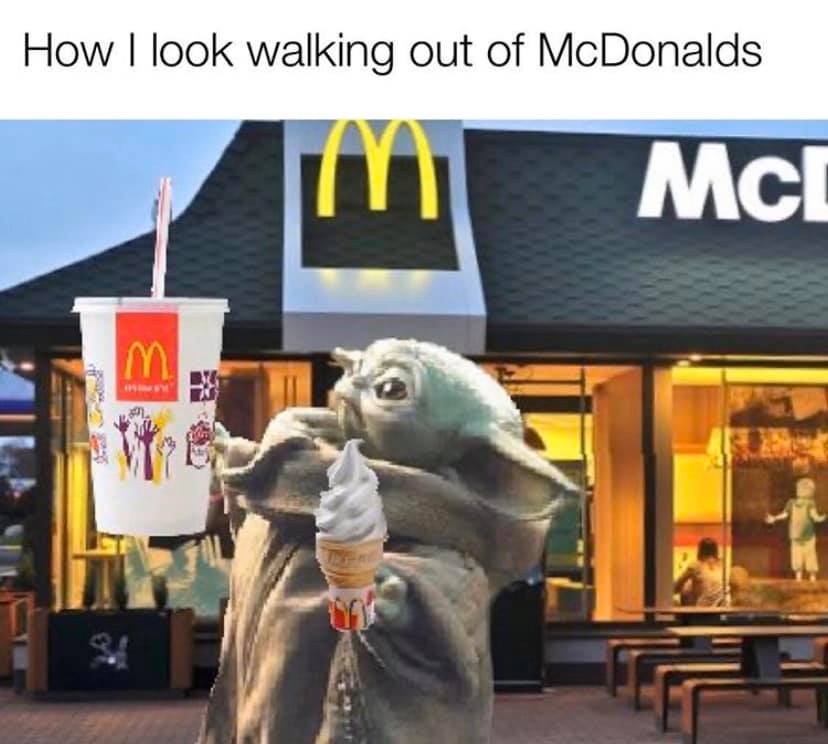Okay, let's break down this meme through the lens of different theoretical frameworks. **Visual Description** The image is a digitally altered meme featuring "Baby Yoda" (Grogu) from *The Mandalorian* walking out of a...