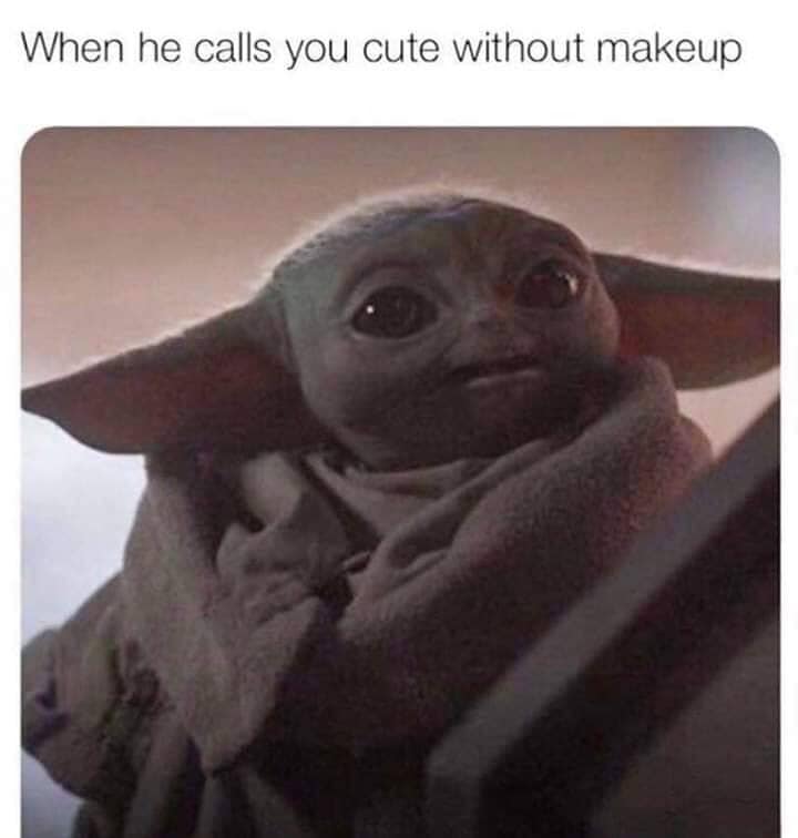 Okay, let's break down this meme through the requested theoretical lenses. **Visual Description** The image features "Baby Yoda" (Grogu) from *The Mandalorian*. The character is a small, green alien with large, expres...