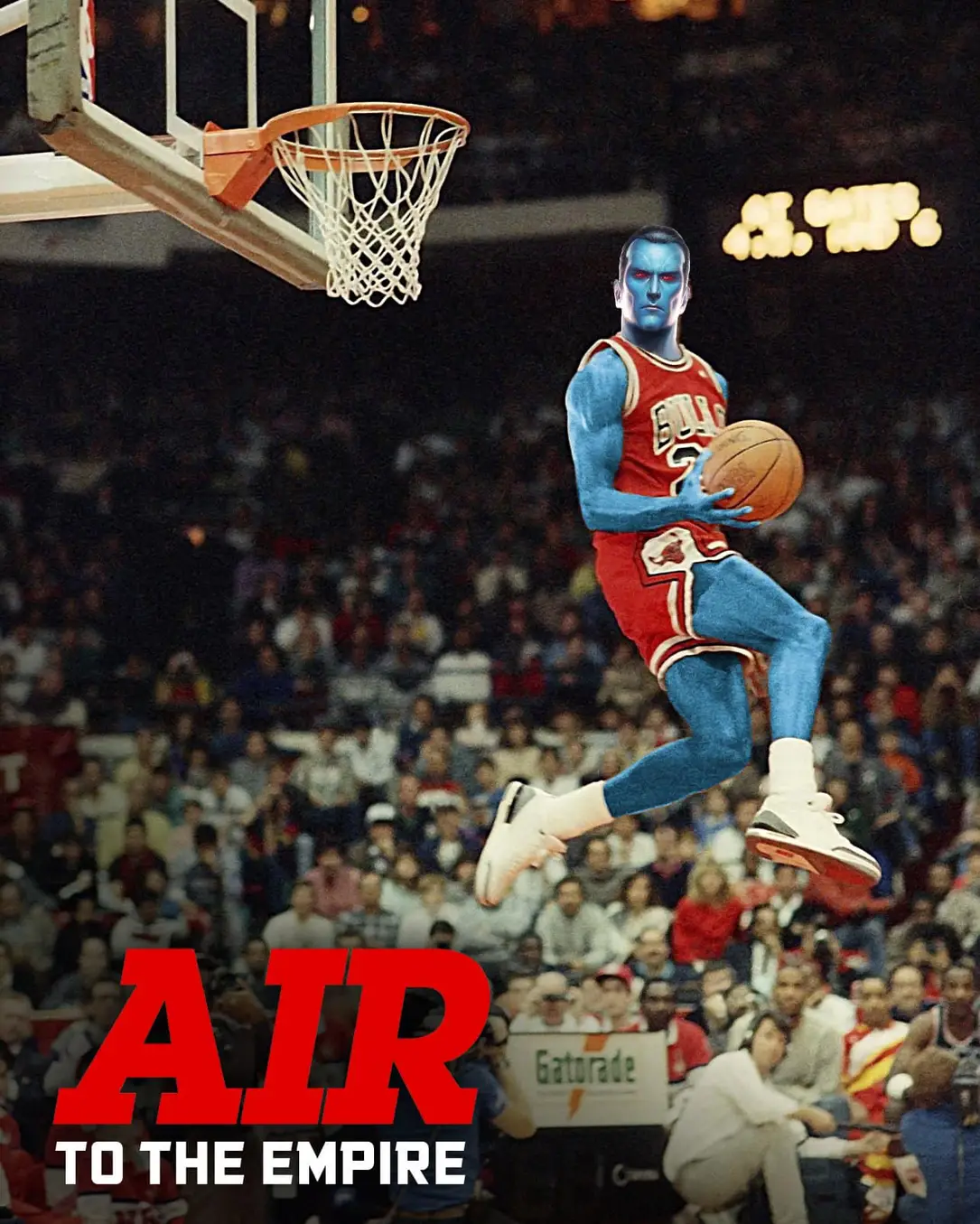 Okay, let's break down this image through several analytical lenses as requested. It's a fascinating piece with a lot to unpack. ## Visual Description The image depicts Michael Jordan in mid-air, attempting a jump sho...