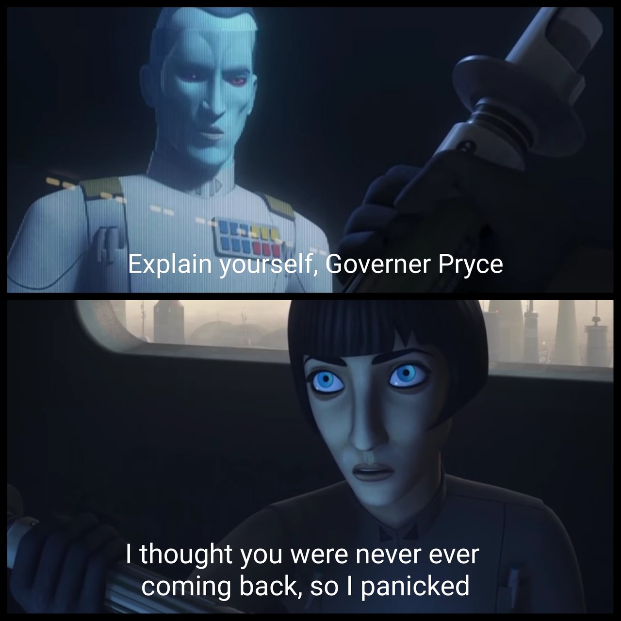 Okay, let's break down this *Star Wars Rebels* image and dialogue exchange through the lenses you've requested. I'll only include sections for those that *truly* apply to this particular image and its context. **Visua...