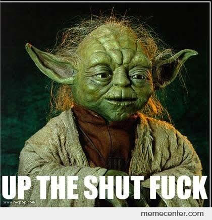 Okay, let's analyze this image with the requested theoretical lenses. It's a provocative image, and the analysis will reflect that. **Visual Description** The image depicts Yoda, the iconic Jedi Master from *Star Wars...