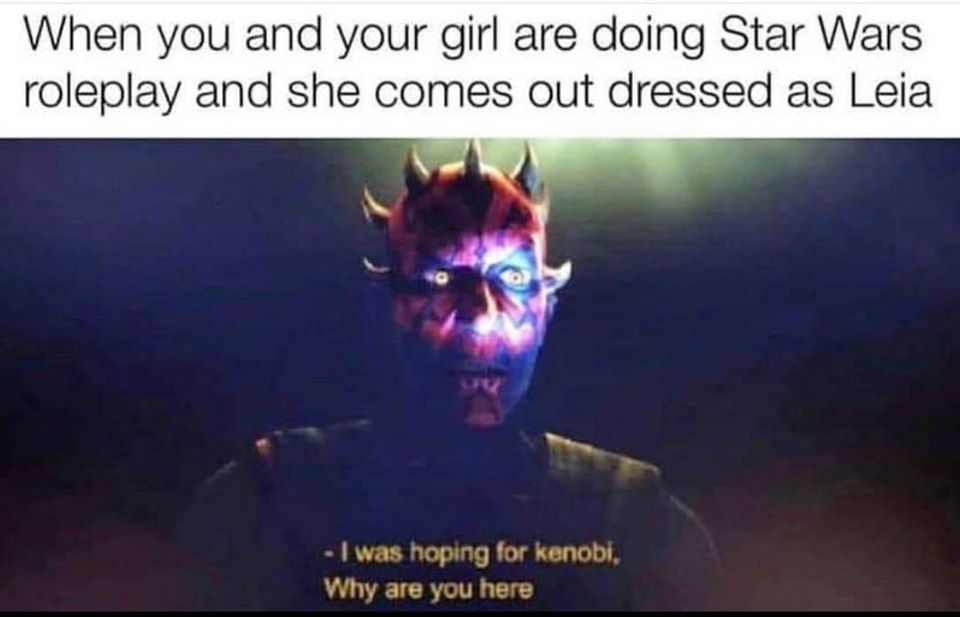 Okay, let's break down this meme through various theoretical lenses. It's a surprisingly rich meme for what seems like a simple joke! **Visual Description** The meme features a dramatic, close-up image of Darth Maul f...