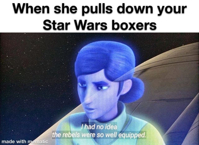 Okay, let's analyze this meme through several theoretical lenses, as requested. It's a complex image/text combination, so a multi-layered approach is useful. **Visual Description** The image is a screenshot from *Star...