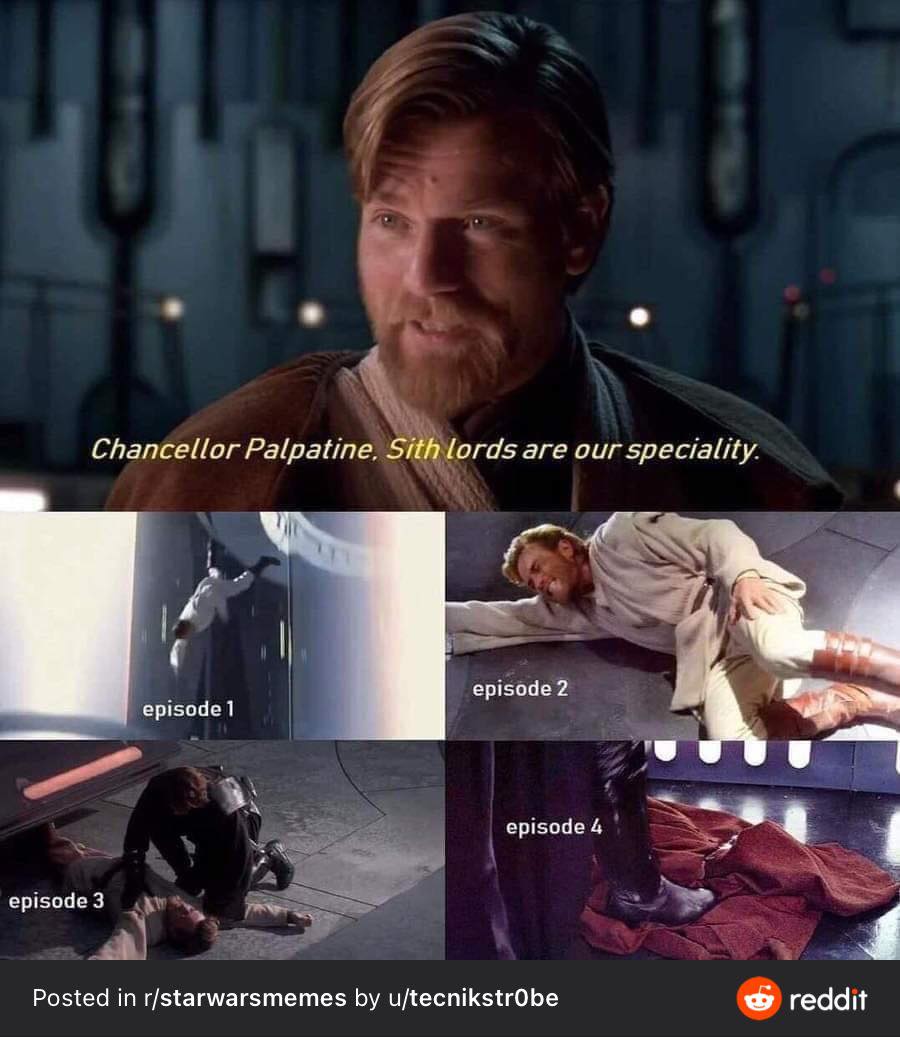 Okay, let's break down this *Star Wars* meme through various critical lenses. **Visual Description** The image is a meme constructed from screenshots of scenes featuring Palpatine (Darth Sidious) and Anakin Skywalker...