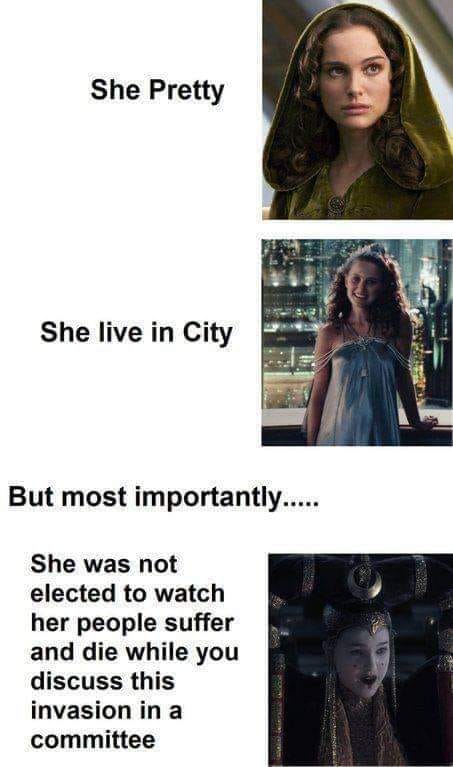 Okay, let's break down this meme (featuring Padme Amidala from *Star Wars*) through the lens of several critical theories. It's a cleverly constructed piece, and lends itself well to complex analysis. **Visual Descrip...