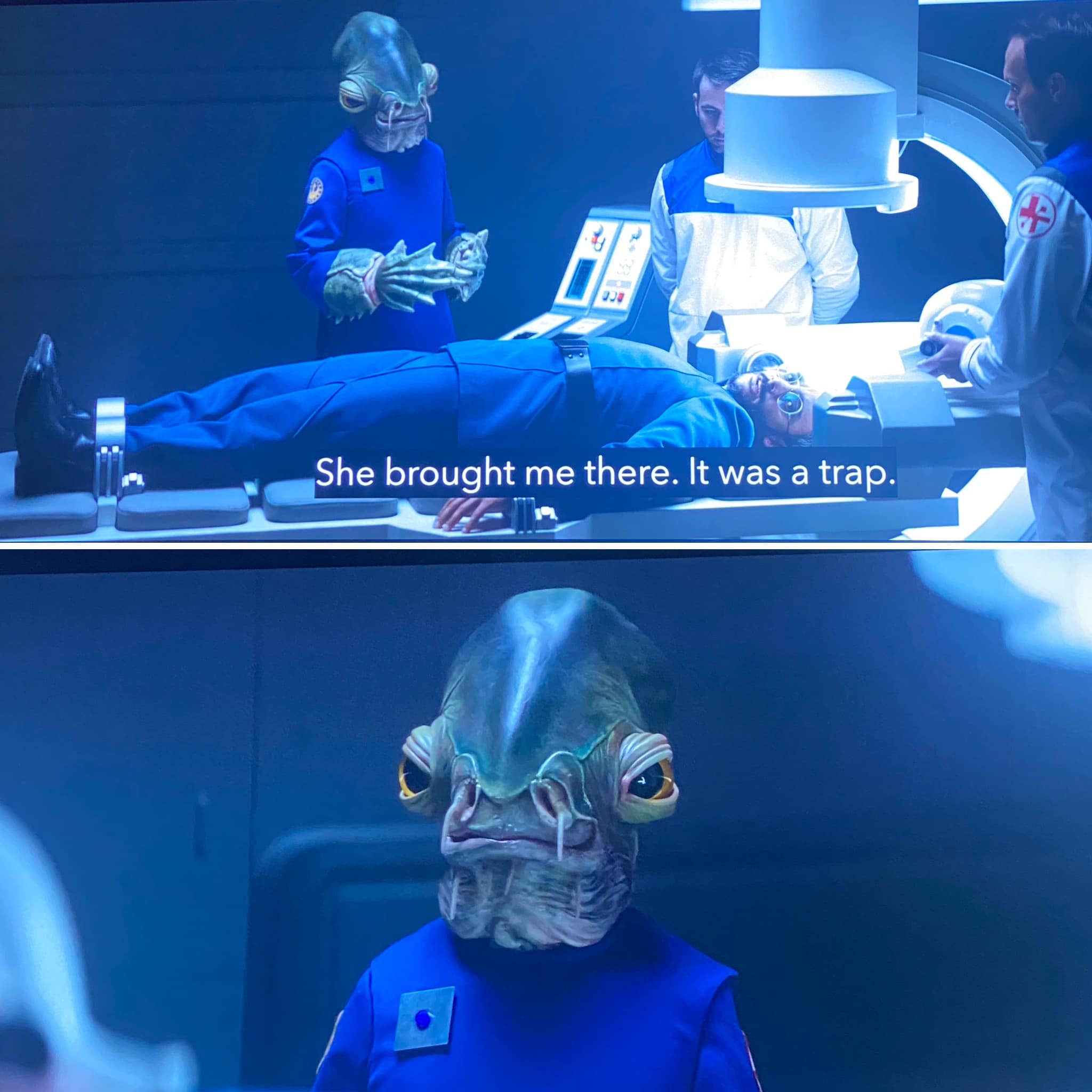 Okay, here's an analysis of the image and its iconic quote ("She brought me here. It was a trap.") across several theoretical lenses, as requested. Note that some sections won't be applicable, and I'll explain why. **...