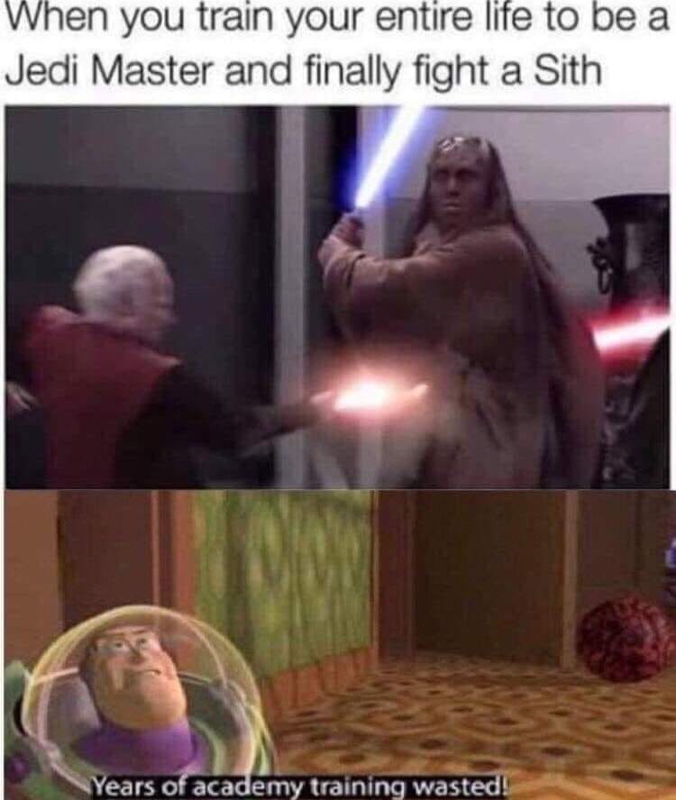 Okay, let's break down this meme through several theoretical lenses. **Visual Description** The meme is a two-panel "drakeposting" format. The top panel shows Obi-Wan Kenobi engaging in a lightsaber duel with Darth Ma...