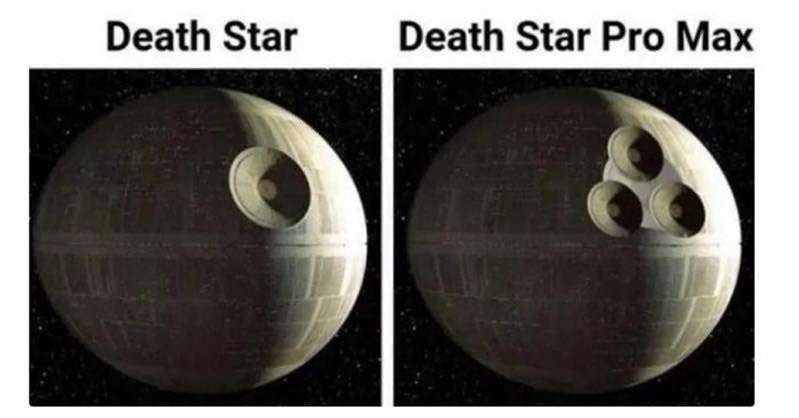 Okay, let's break down these images of the Death Star and "Death Star Pro Max" through the lenses you've provided. It's worth noting that this is a bit of a playful exercise, as the image itself is a simple visual com...