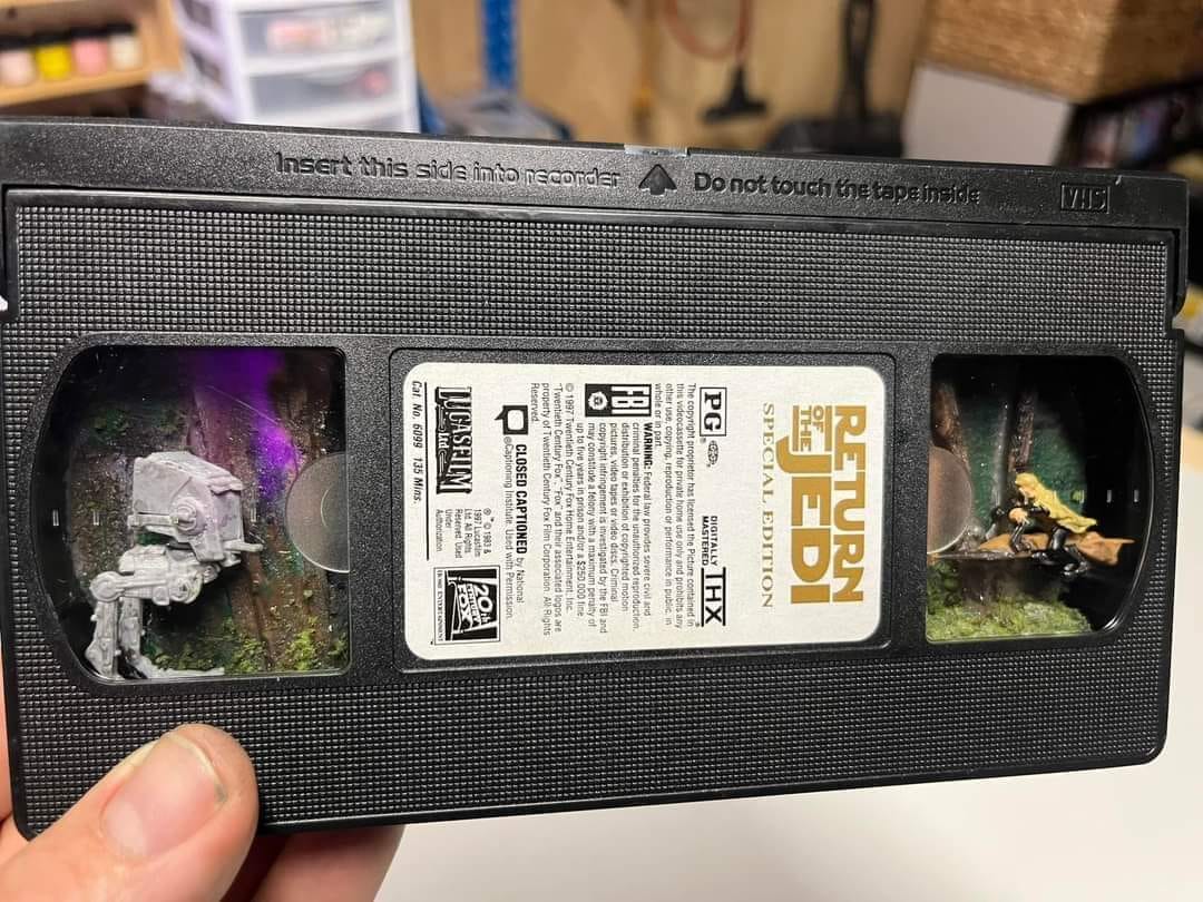 Okay, let's break down this image of a *Return of the Jedi* VHS tape, applying those theoretical lenses. Given the image itself, some lenses will be more applicable than others. ## Visual Description The image depicts...