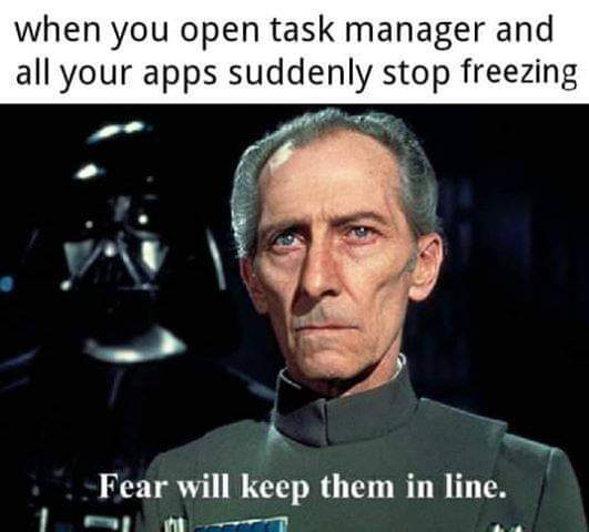 Okay, let's break down this meme through a series of theoretical lenses. **Visual Description** The meme presents a still image of Grand Moff Tarkin (Peter Cushing) from *Star Wars: A New Hope*, known for his cold and...