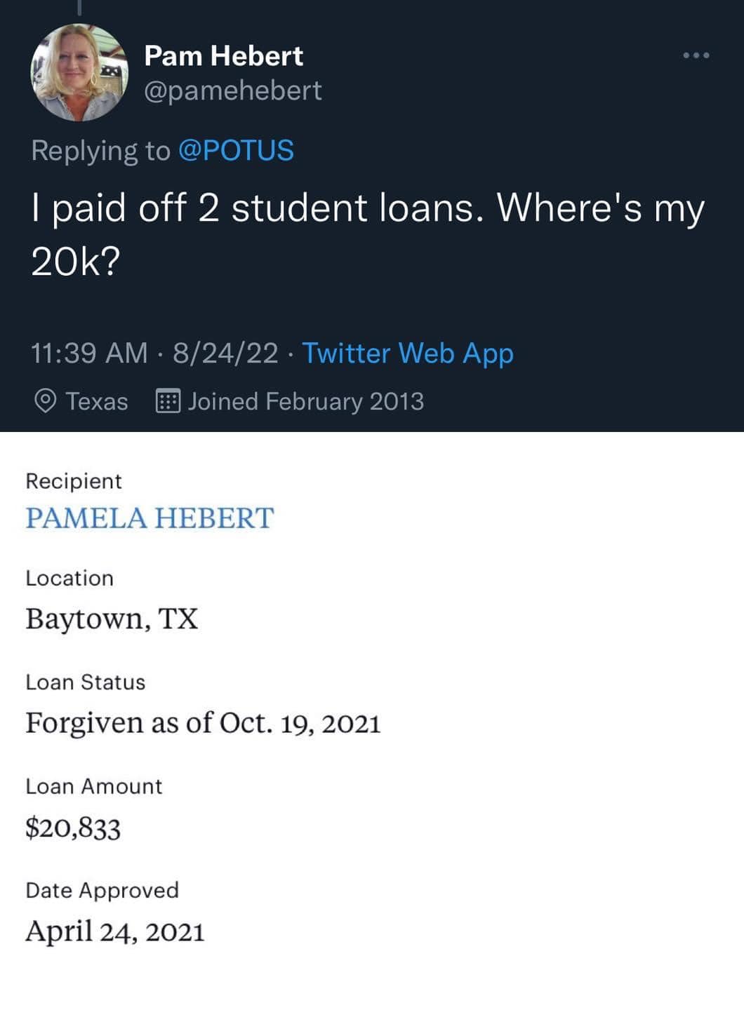 Okay, here's an analysis of the provided image (a Twitter post and accompanying loan forgiveness data) across several theoretical frameworks, as requested. I will only include sections where the framework is demonstra...