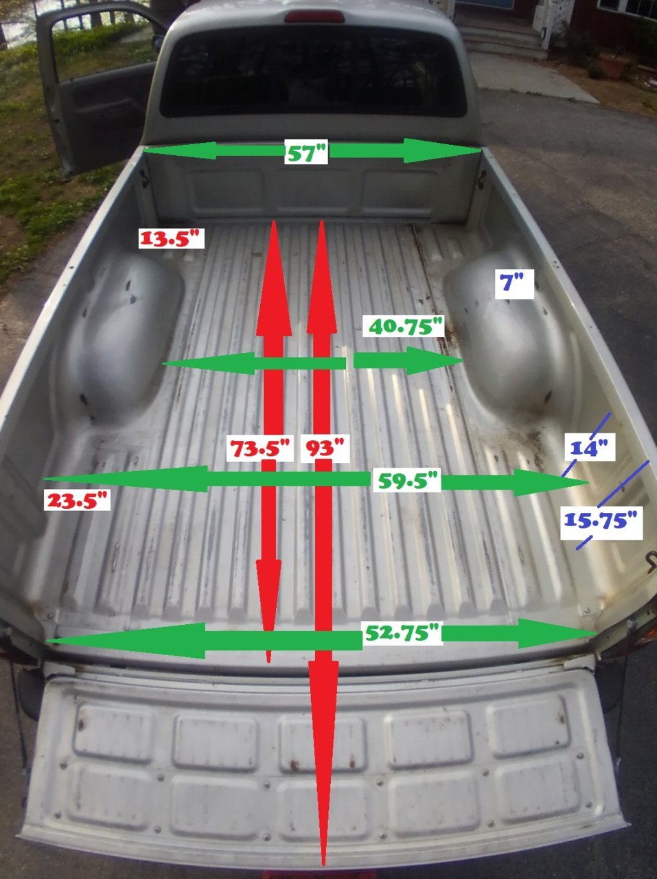 Okay, let's break down the image through a selection of critical lenses, as requested. Given the image of a pickup truck bed with measurements, some lenses are more applicable than others. I'll prioritize those that p...