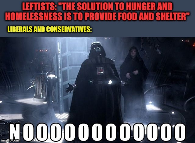 Okay, let's break down this meme through the lens of several theoretical frameworks. It's a fairly loaded image with clear ideological positioning. **Visual Description** The image is a still from *Star Wars: The Empi...