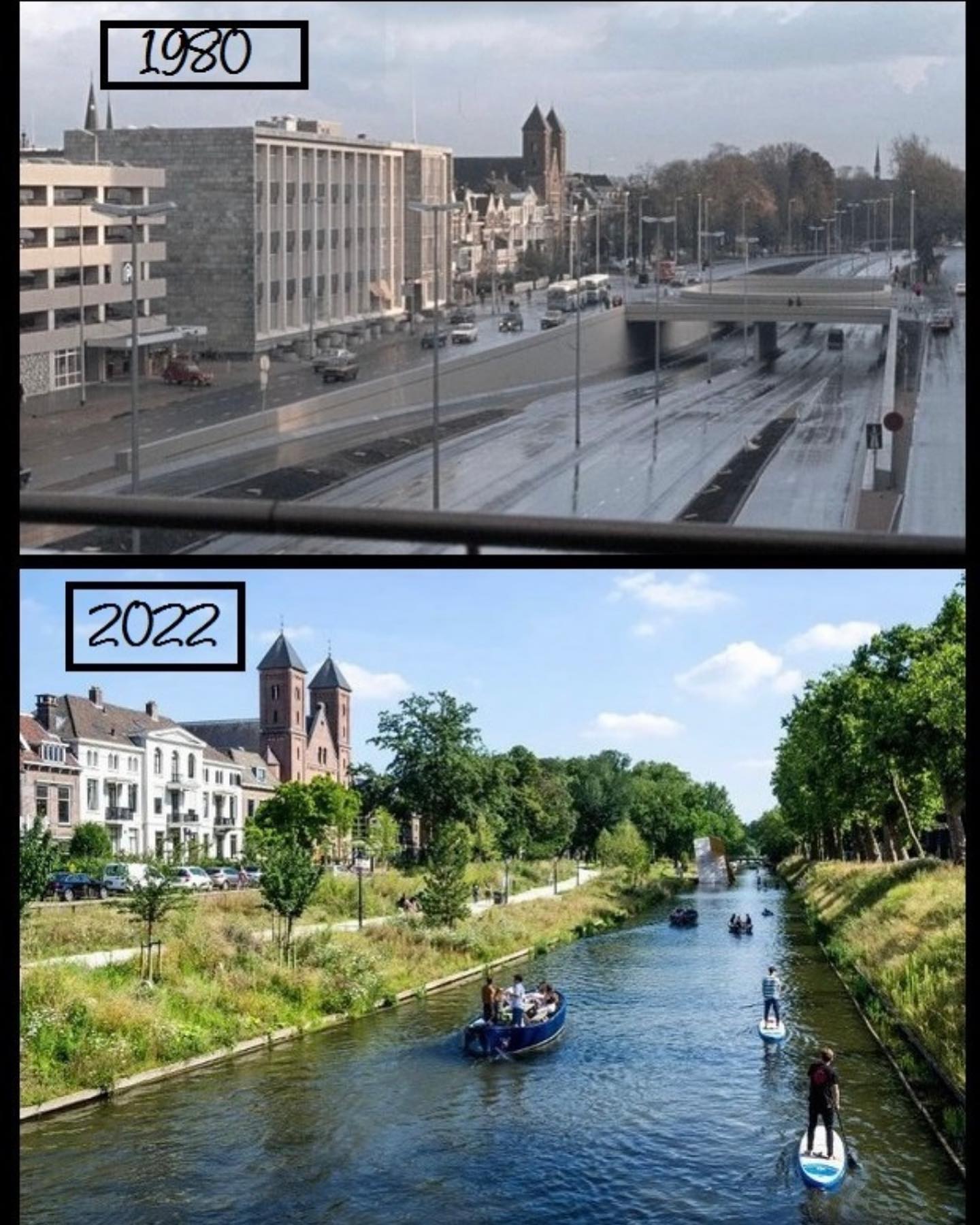 Okay, let's analyze these images of the same location in 1980 and 2022 through the lenses you've requested. Given the content, some lenses will be more powerfully applicable than others. ## Visual Description **1980:*...