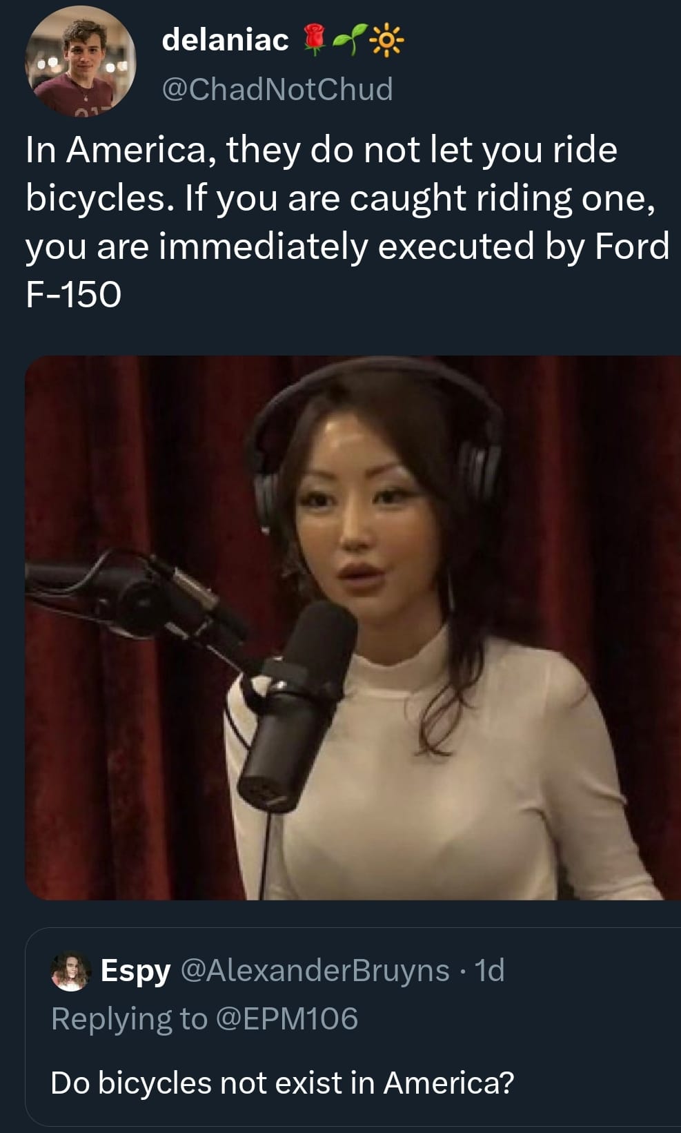 Okay, let's break down this Twitter post and its reply using the requested theoretical lenses. Note that some lenses will be more applicable/fruitful than others given the content. **Visual Description** The image sho...