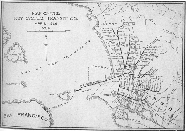 Okay, here's an analysis of the provided map of the Key System Transit Co. from April 1926, broken down into sections as requested. Not all categories are applicable, and I will note why if that's the case. ## Visual...