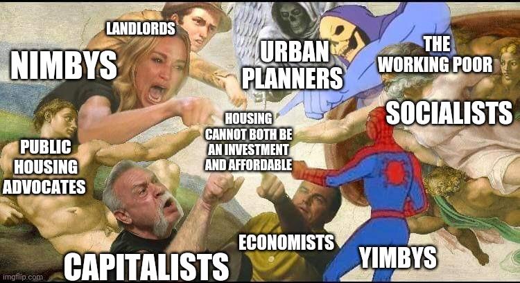 Okay, let's break down this meme using the requested theoretical frameworks. It's a dense image ripe for interpretation! **1. Visual Description** The image is a meme based on a detail from Michelangelo’s *The Battle...