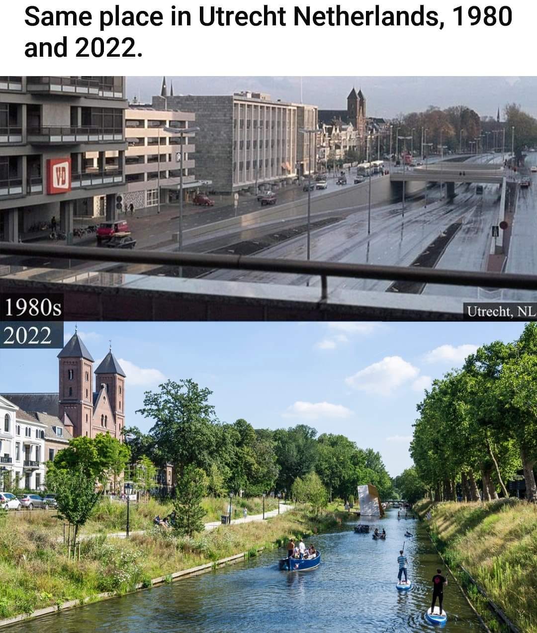 Okay, let's break down these images of Utrecht, Netherlands (1980 vs. 2022) through several theoretical lenses, as you've requested. I'll only cover those lenses where the images *offer* substantial material for analy...