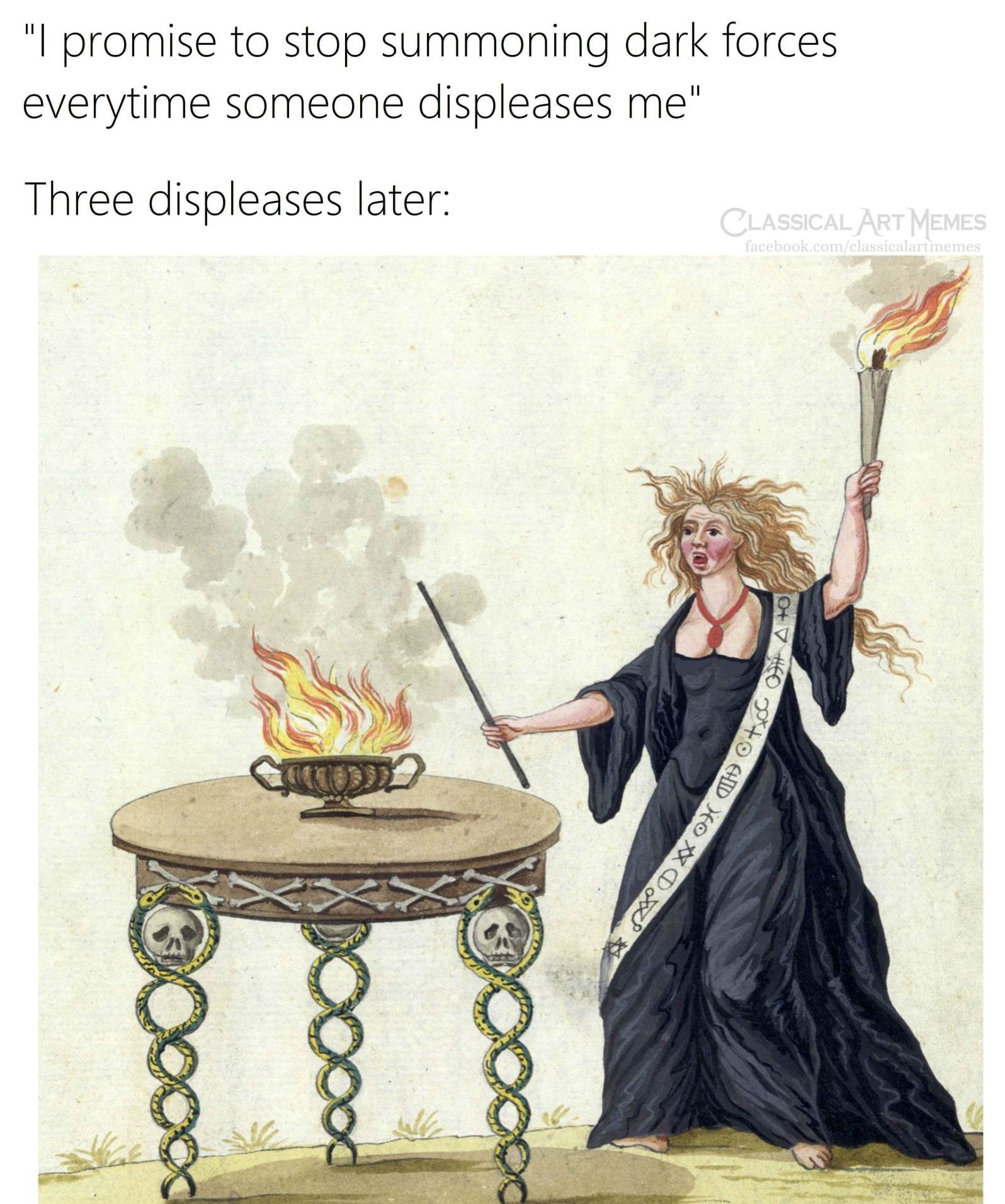 Okay, let's break down this image and its meme-based context through various critical lenses. ## Visual Description The image depicts a woman, clearly stylized as a witch, engaging in a ritual. She is dressed in flowi...